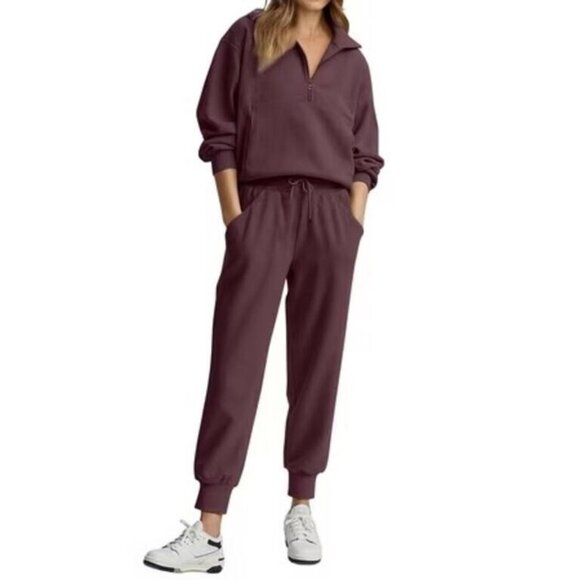 Pants - Womens 2 Piece Outfits Long Sleeve Half Zip Sweatsuits with Pockets Pullover Lou